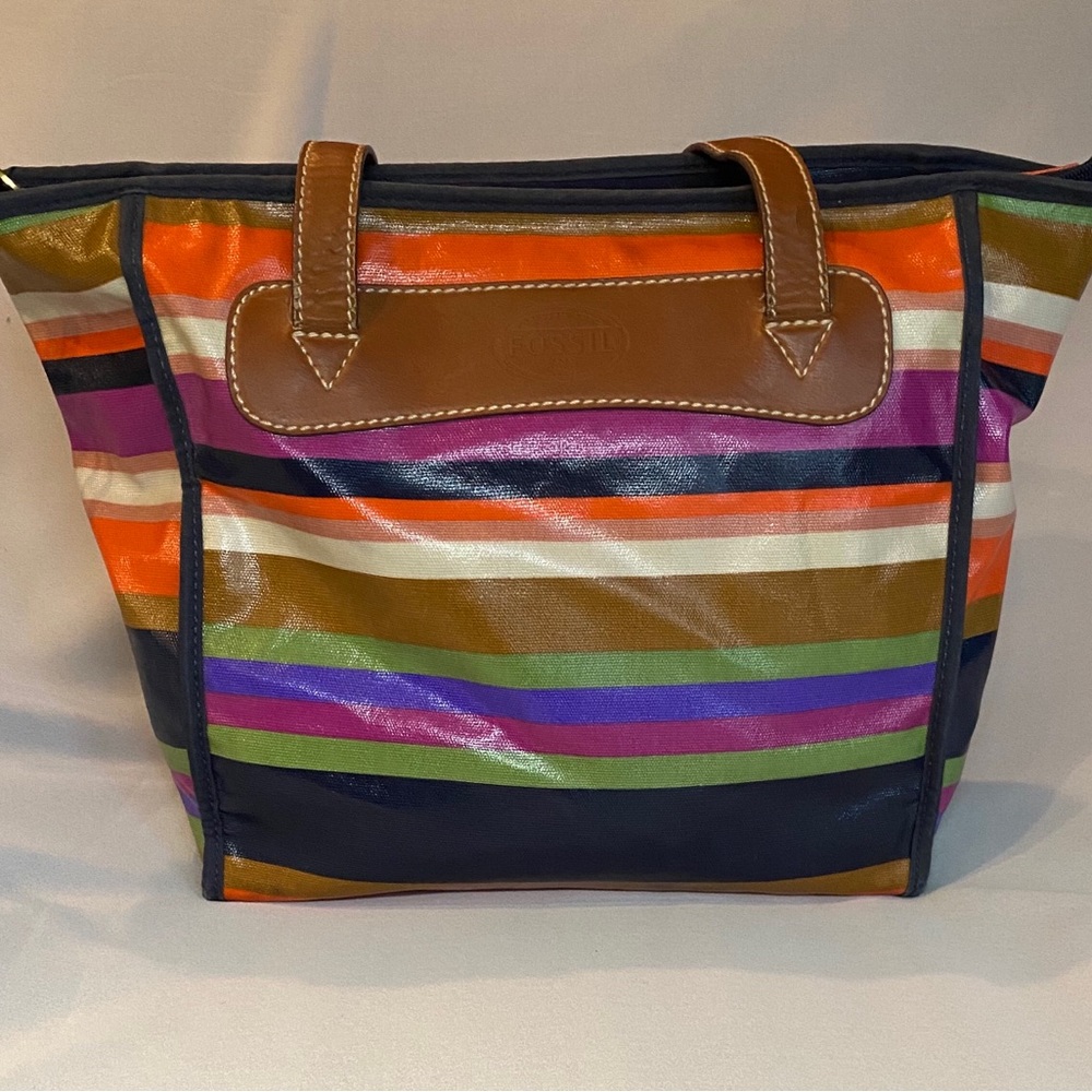 FOSSIL Coated Canvas Multicolored Striped Tote